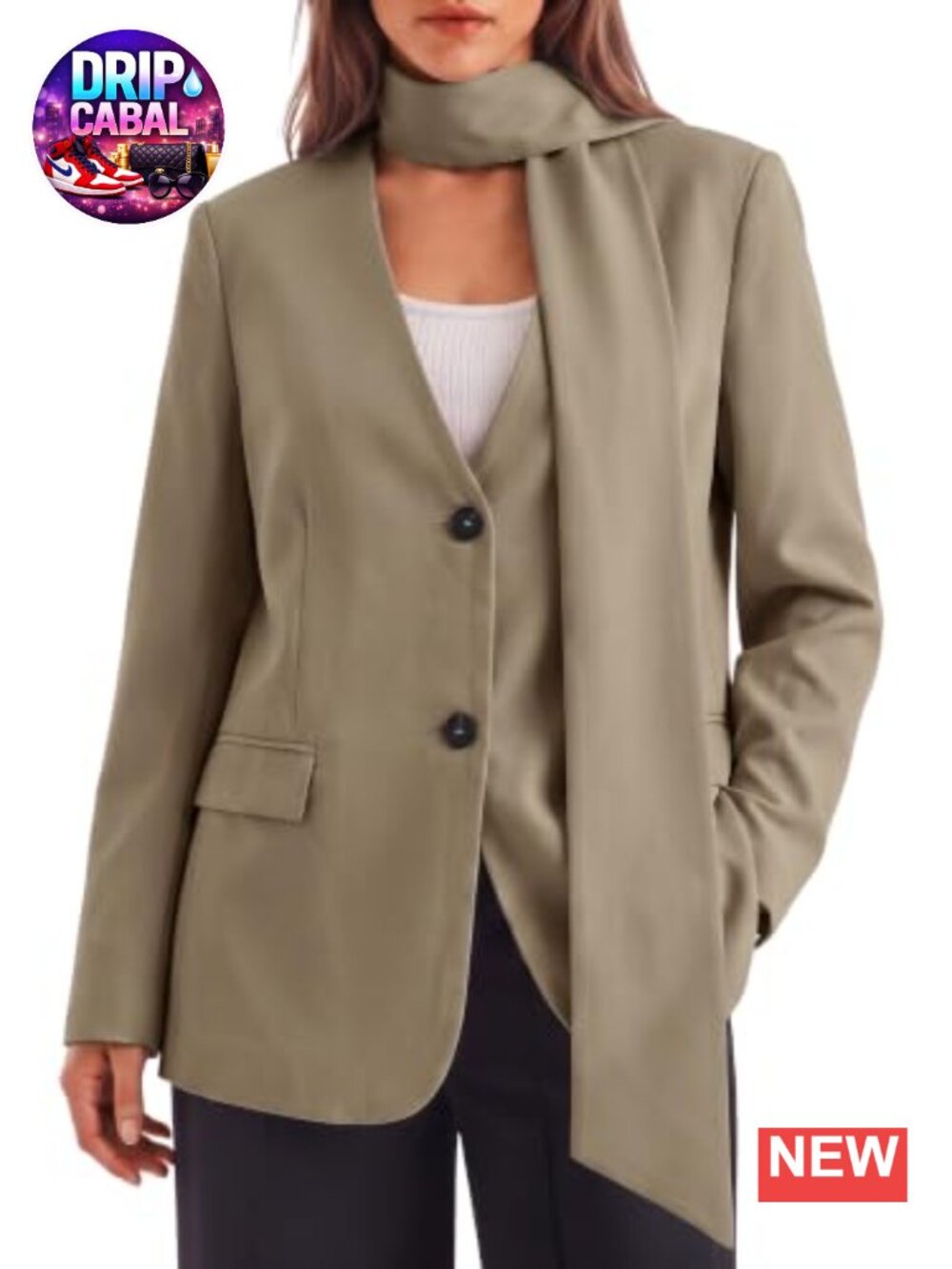 Womens Plaid Blazer V Neck Button Down Suit Jacket with Scarf
